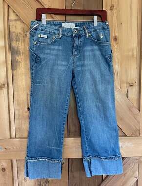 VTG Baby Phat Junior Size 11 Rolled Cuff Stretch Sequin Denim Capri, Y2K, 90's